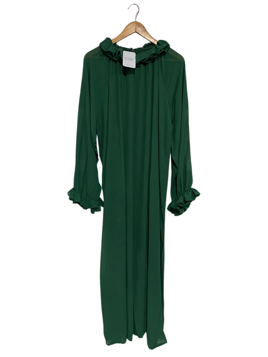 MAIA HEMERA |XL| BUST 24| A67| EMERALD GREEN RUFFLE-COLLAR LONG SLEEVE MAXI DRESS