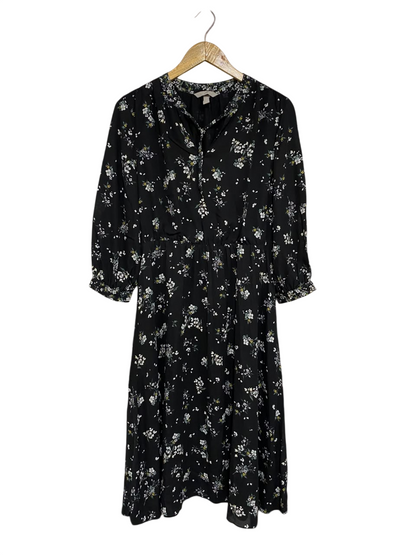 H&M |M| BUST 19| A67| BLACK AUR WHITE DAISY FLORAL TIE-NECK MIDI DRESS