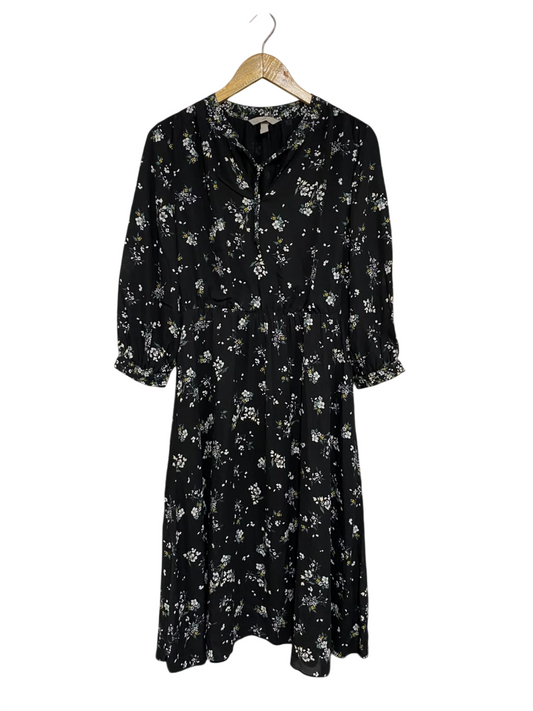 H&M |M| BUST 19| A67| BLACK AUR WHITE DAISY FLORAL TIE-NECK MIDI DRESS