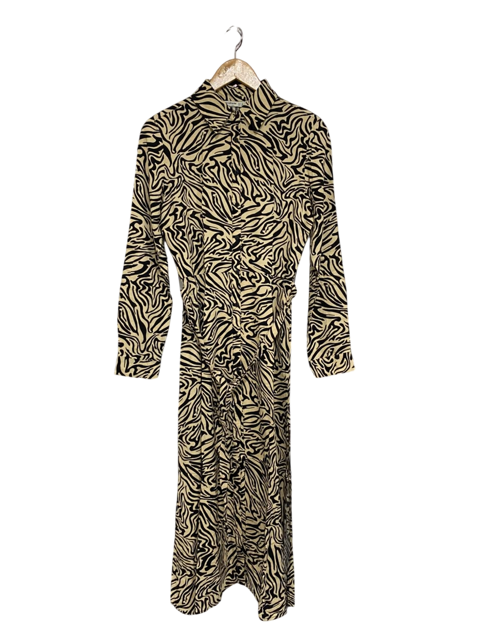 STRADIVARIUS |XS| BUST 18| A67| BEIGE AUR BLACK ABSTRACT ZEBRA PRINT SHIRT DRESS