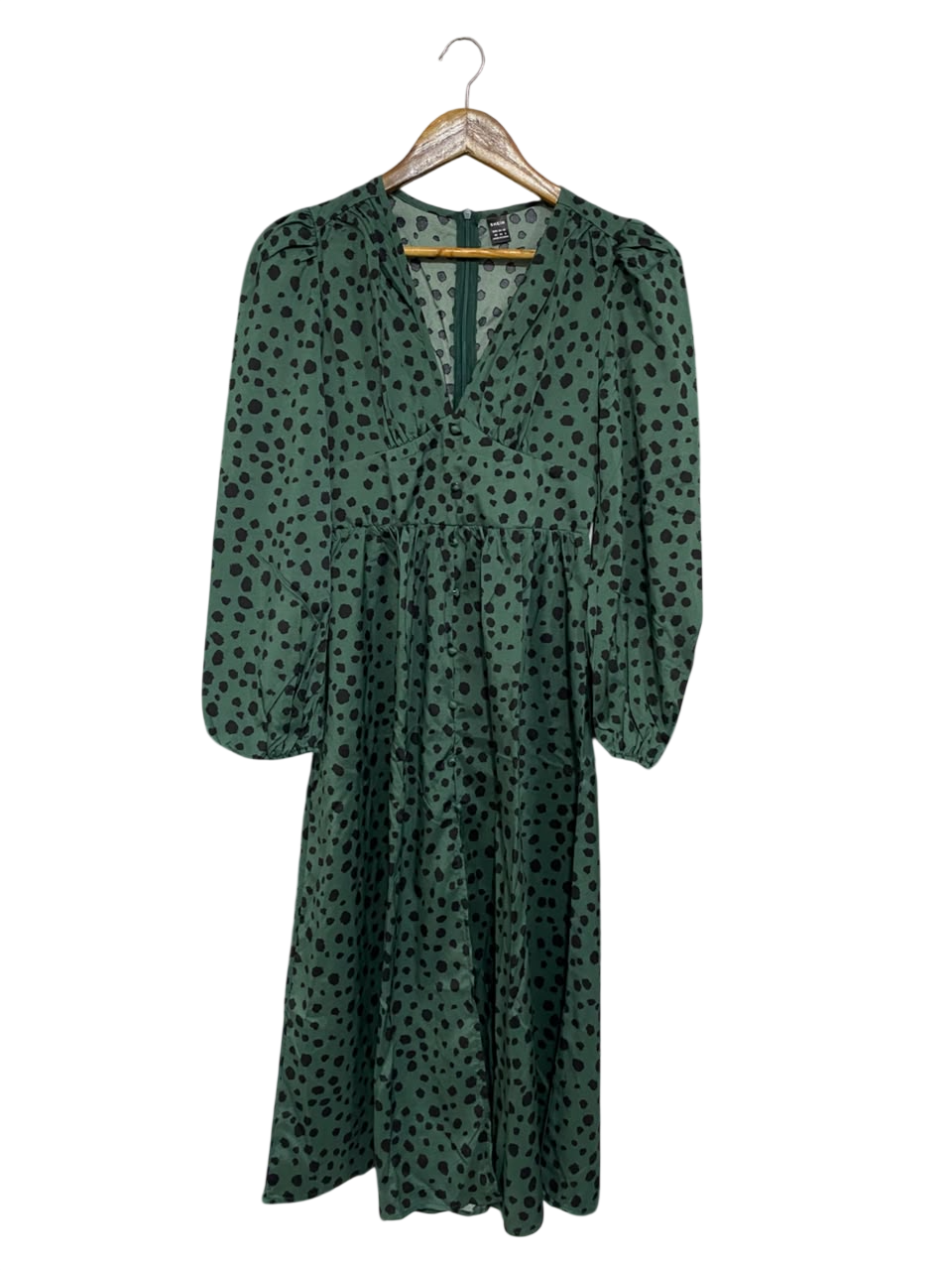 SHEIN |XS| BUST 15| A67| EMERALD GREEN AUR BLACK ANIMAL PRINT MIDI DRESS