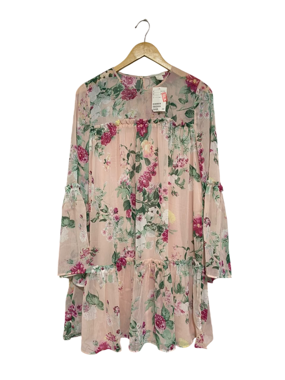 H&M |L| BUST 20| A67| BLUSH PINK AUR MULTICOLOR FLORAL TIERED DRESS