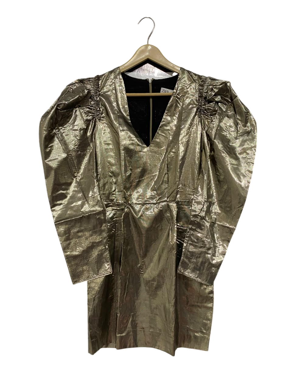 ZARA |XS| BUST 16| A67| METALLIC GOLD PUFF-SLEEVE MINI DRESS