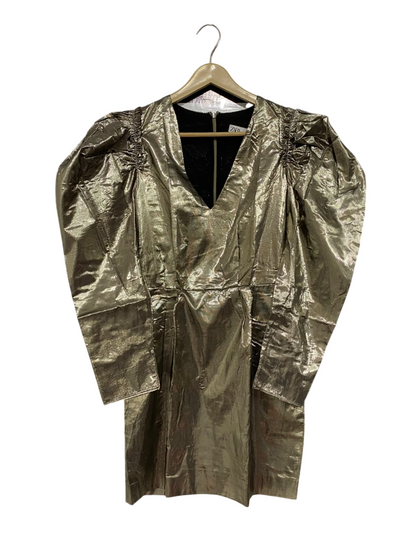 ZARA |XS| BUST 16| A67| METALLIC GOLD PUFF-SLEEVE MINI DRESS