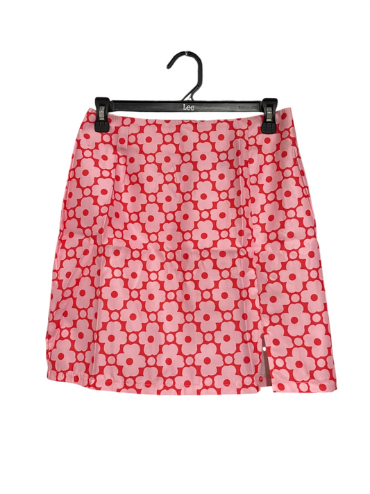 SHEIN |S| WAIST 28| A67| PINK & RED RETRO FLORAL PRINT SLIT MINI SKIRT