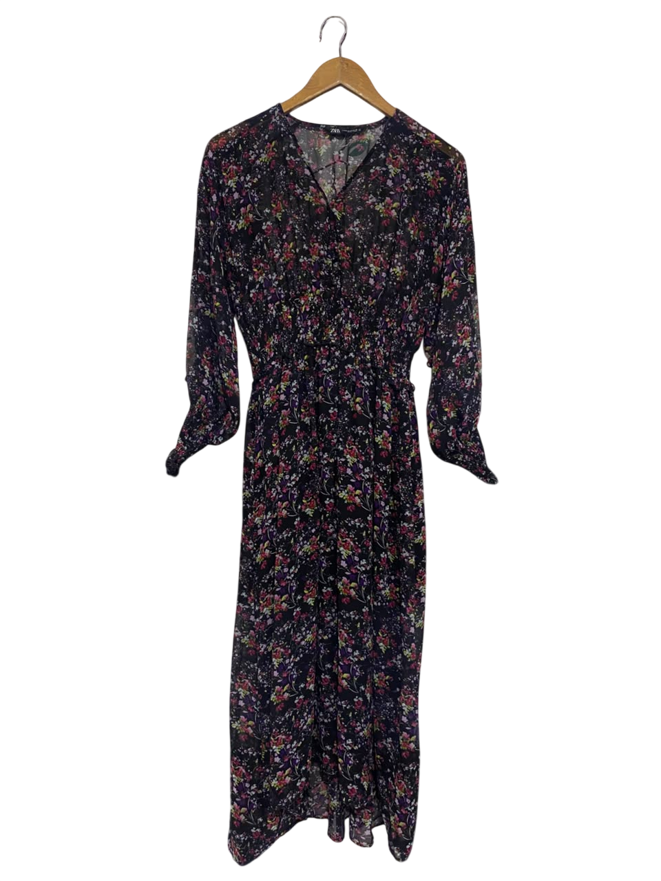 ZARA |M| BUST 16| A67| BLACK & MULTICOLOR FLORAL MIDI DRESS