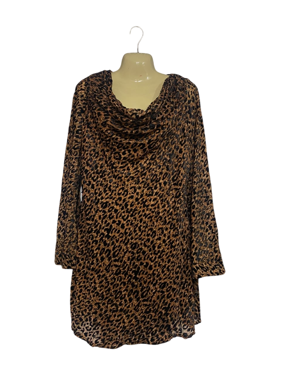 RIVER ISLAND |L| BUST 20| A67| LEOPARD PRINT COWL-NECK LONG-SLEEVE MINI DRESS / TUNIC