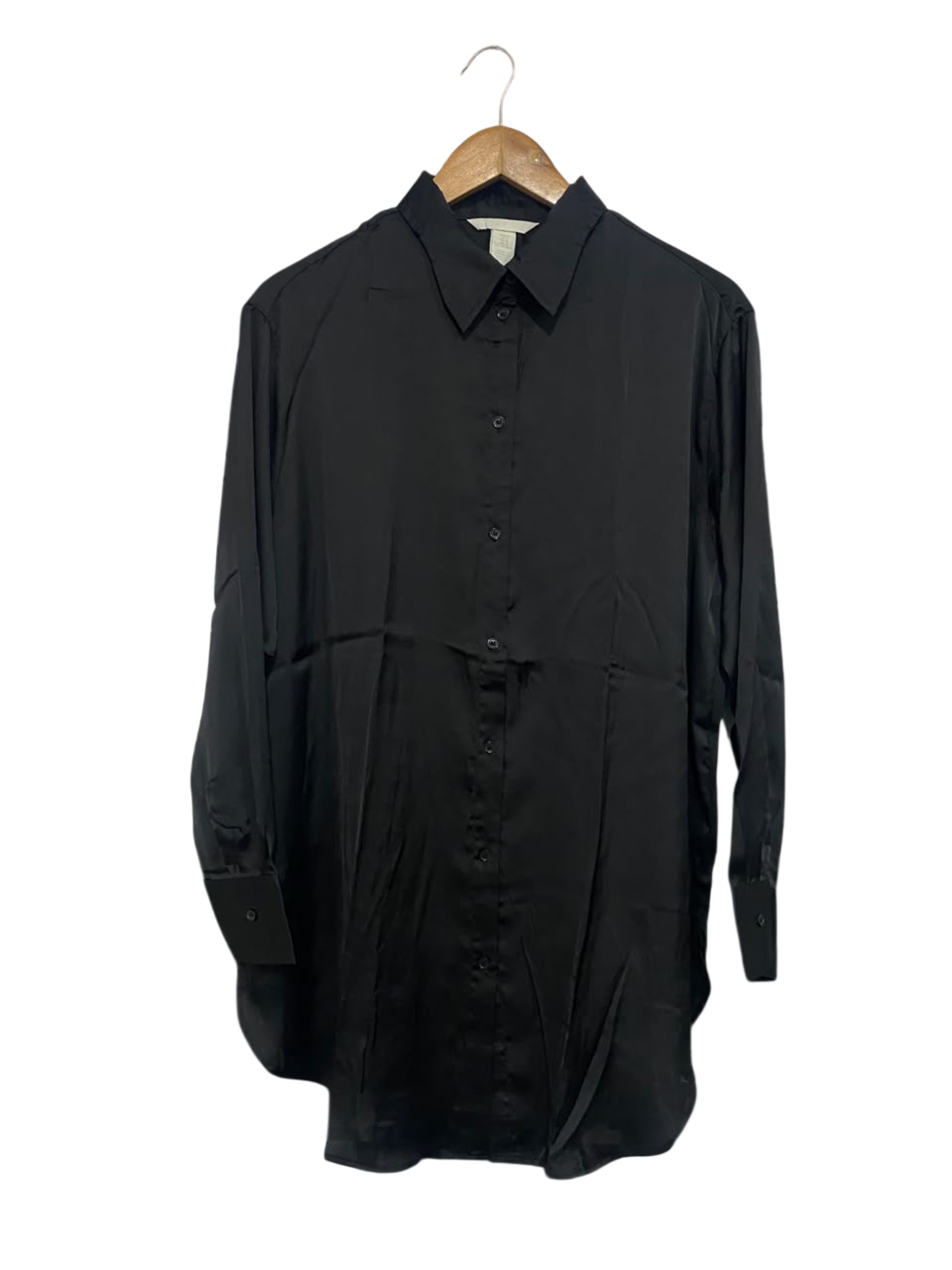 H&M |M| BUST 23| A67| CLASSIC BLACK SATIN OVERSIZED SHIRT / TUNIC