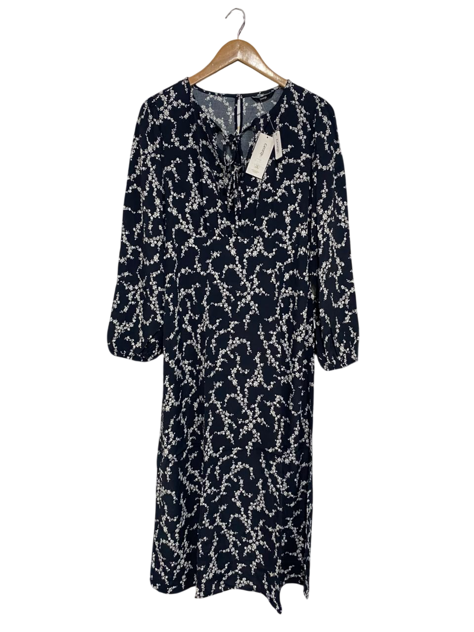 GEORGE |M| BUST 18| A67| NAVY BLUE & WHITE FLORAL MIDI DRESS