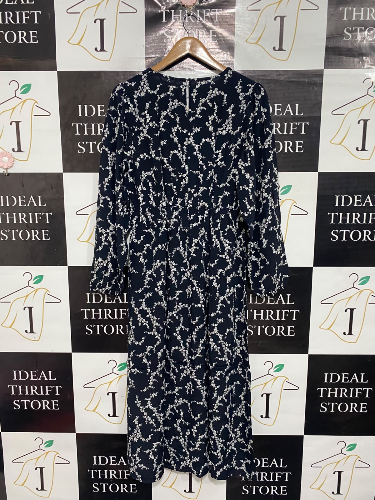 GEORGE |M| BUST 18| A67| NAVY BLUE & WHITE FLORAL MIDI DRESS