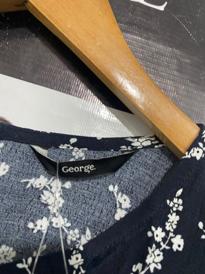 GEORGE |M| BUST 18| A67| NAVY BLUE & WHITE FLORAL MIDI DRESS