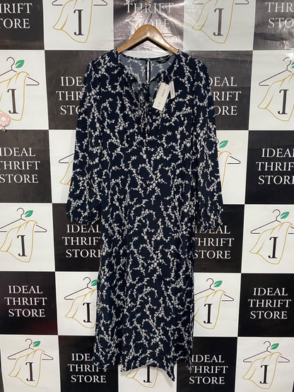 GEORGE |M| BUST 18| A67| NAVY BLUE & WHITE FLORAL MIDI DRESS