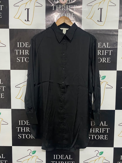 H&M |M| BUST 23| A67| CLASSIC BLACK SATIN OVERSIZED SHIRT / TUNIC