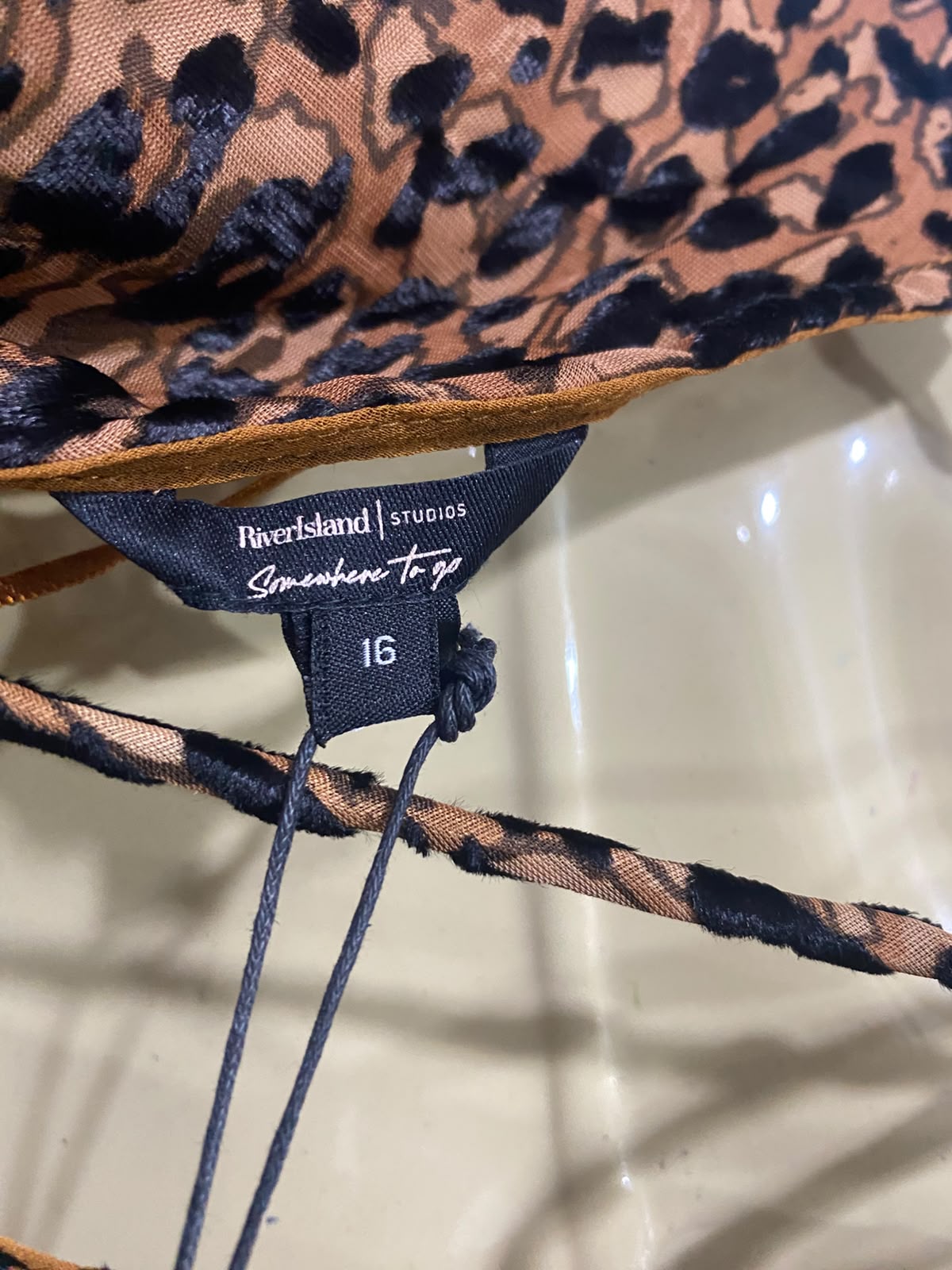 RIVER ISLAND |L| BUST 20| A67| LEOPARD PRINT COWL-NECK LONG-SLEEVE MINI DRESS / TUNIC