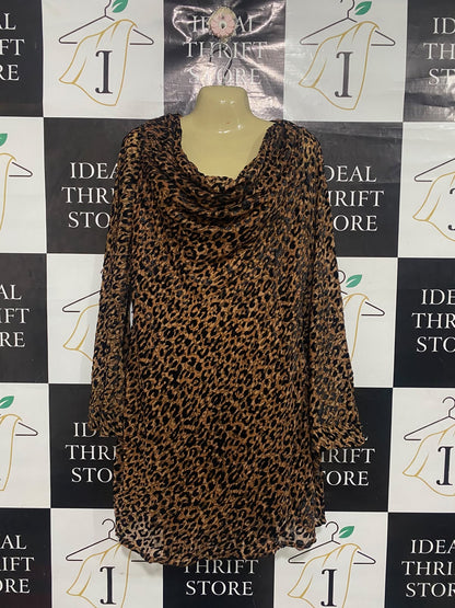 RIVER ISLAND |L| BUST 20| A67| LEOPARD PRINT COWL-NECK LONG-SLEEVE MINI DRESS / TUNIC