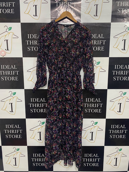 ZARA |M| BUST 16| A67| BLACK & MULTICOLOR FLORAL MIDI DRESS