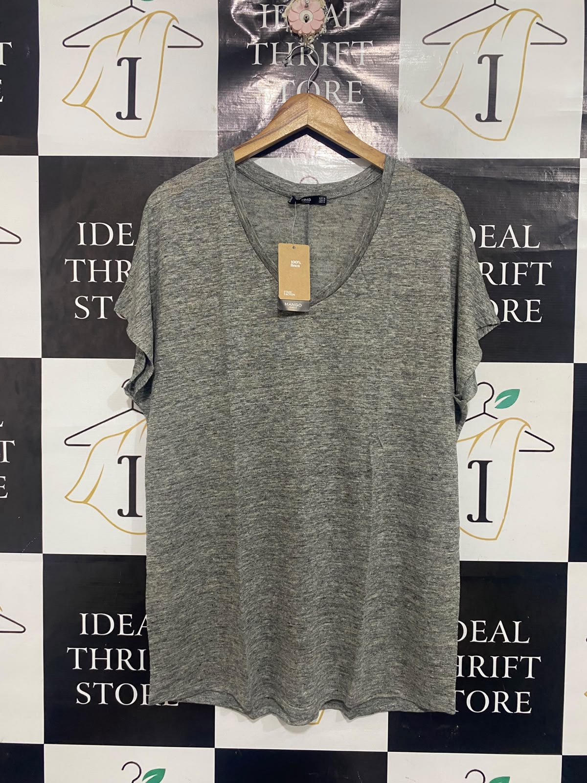 MNG |M| BUST 22| A67| GREY MELANGE LINEN CASUAL T-SHIRT / TUNIC