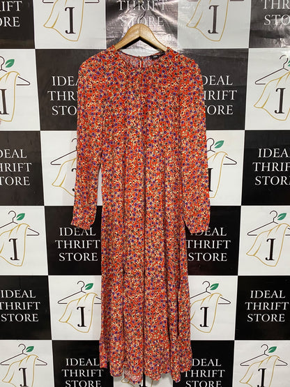 ZARA |XS| BUST 17| A67| RED AUR MULTICOLOR FLORAL MIDI DRESS