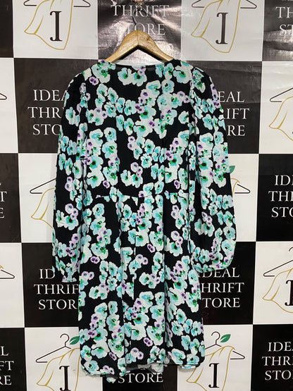GEORGE |M| BUST 19| A67| BLACK AUR MINT FLORAL TWIST-FRONT DRESS