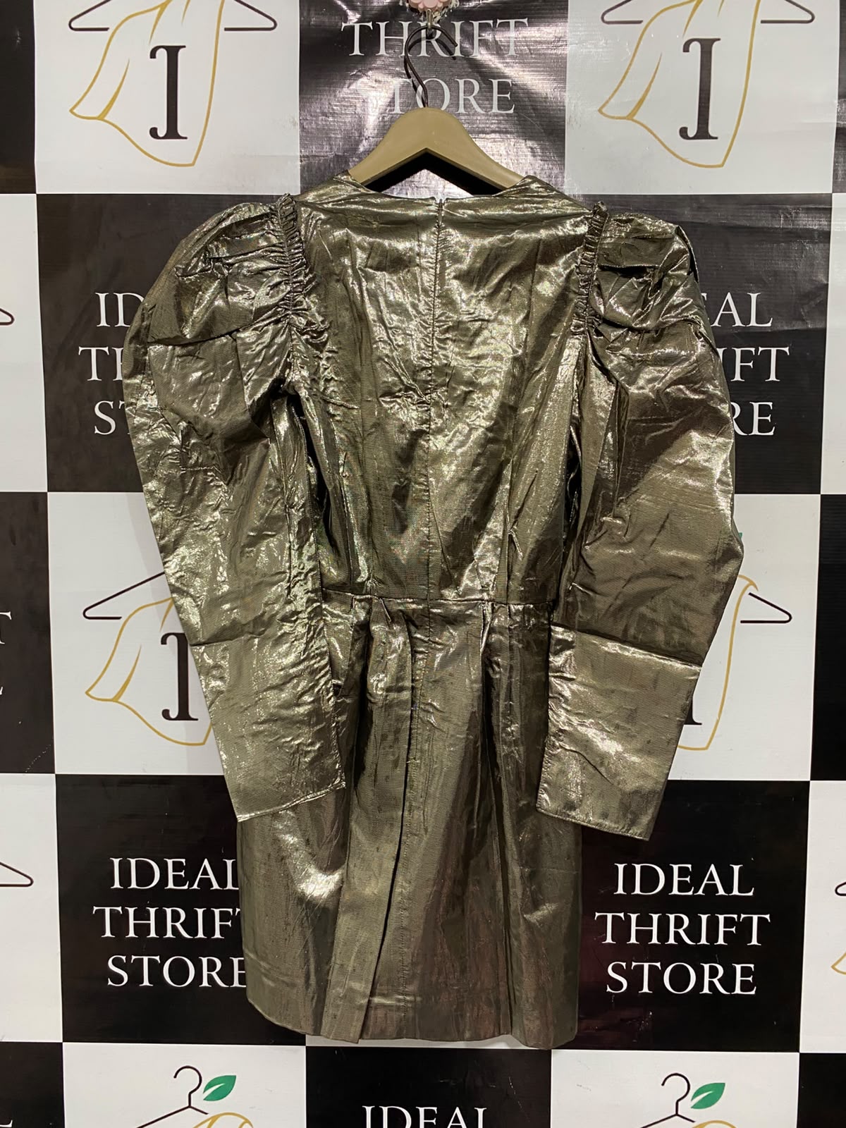ZARA |XS| BUST 16| A67| METALLIC GOLD PUFF-SLEEVE MINI DRESS