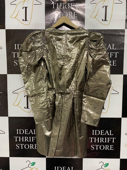 ZARA |XS| BUST 16| A67| METALLIC GOLD PUFF-SLEEVE MINI DRESS