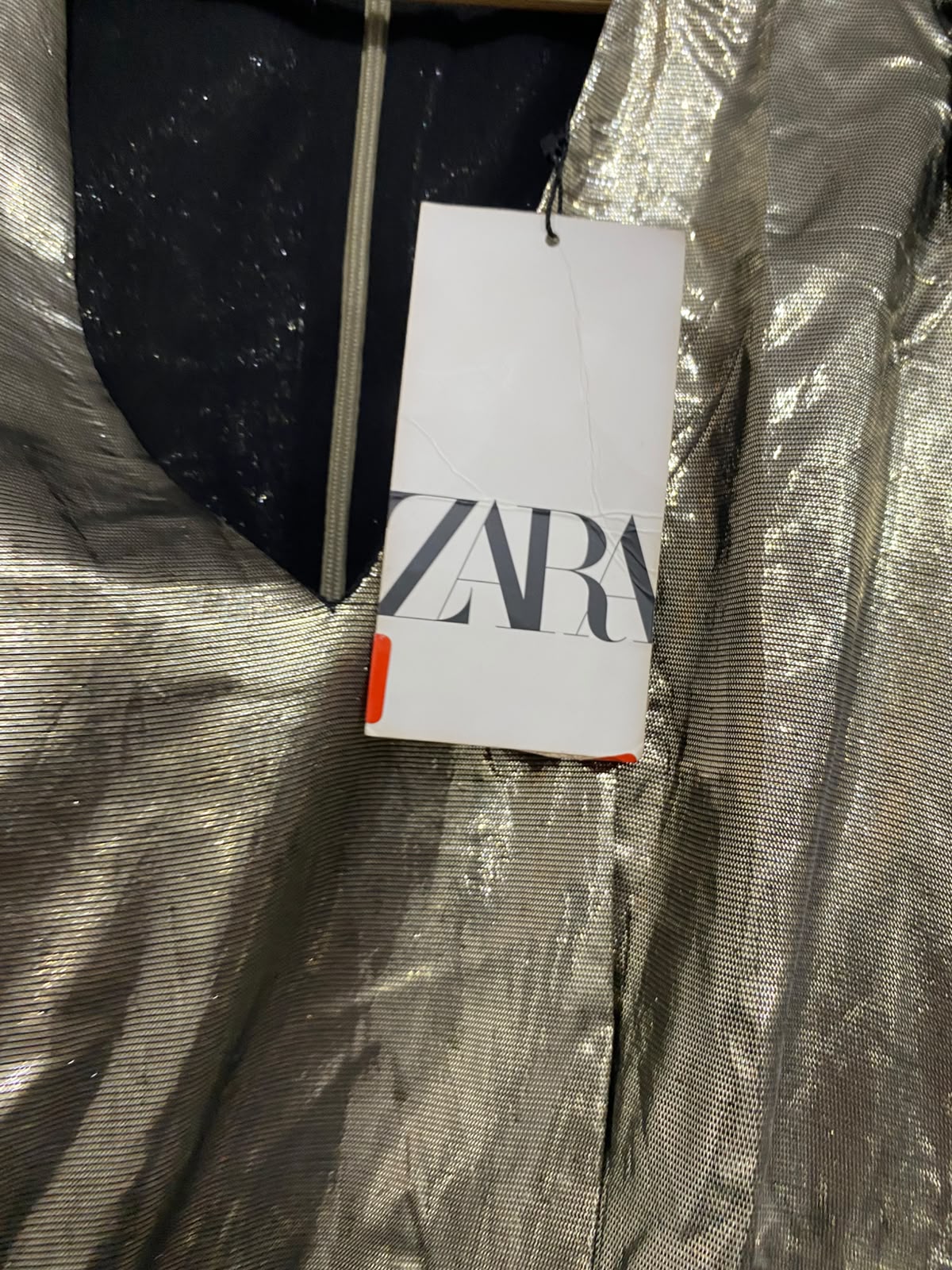 ZARA |XS| BUST 16| A67| METALLIC GOLD PUFF-SLEEVE MINI DRESS