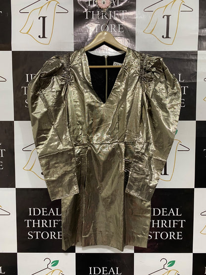 ZARA |XS| BUST 16| A67| METALLIC GOLD PUFF-SLEEVE MINI DRESS