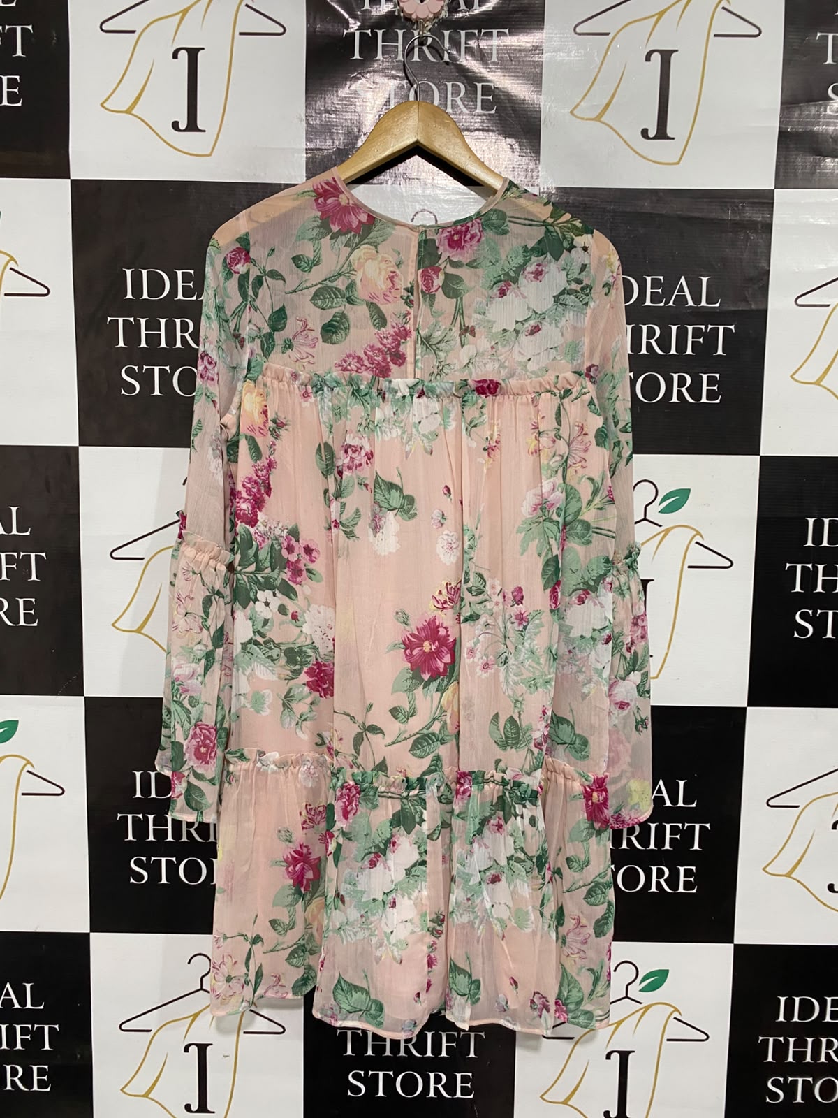 H&M |L| BUST 20| A67| BLUSH PINK AUR MULTICOLOR FLORAL TIERED DRESS