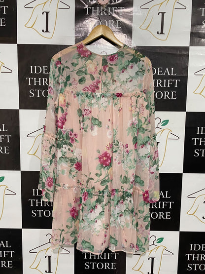 H&M |L| BUST 20| A67| BLUSH PINK AUR MULTICOLOR FLORAL TIERED DRESS