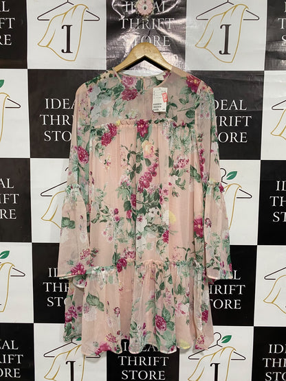 H&M |L| BUST 20| A67| BLUSH PINK AUR MULTICOLOR FLORAL TIERED DRESS