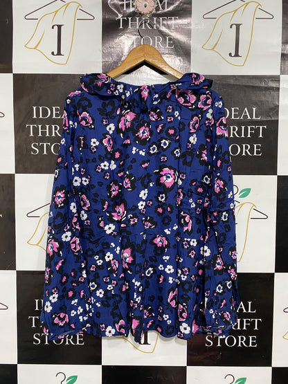 CAPSULE |L| BUST 23| A67| ROYAL BLUE AUR PINK FLORAL RUFFLE COLLAR BLOUSE