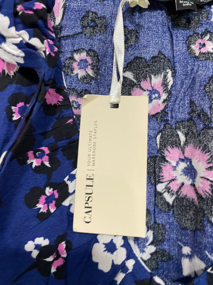 CAPSULE |L| BUST 23| A67| ROYAL BLUE AUR PINK FLORAL RUFFLE COLLAR BLOUSE