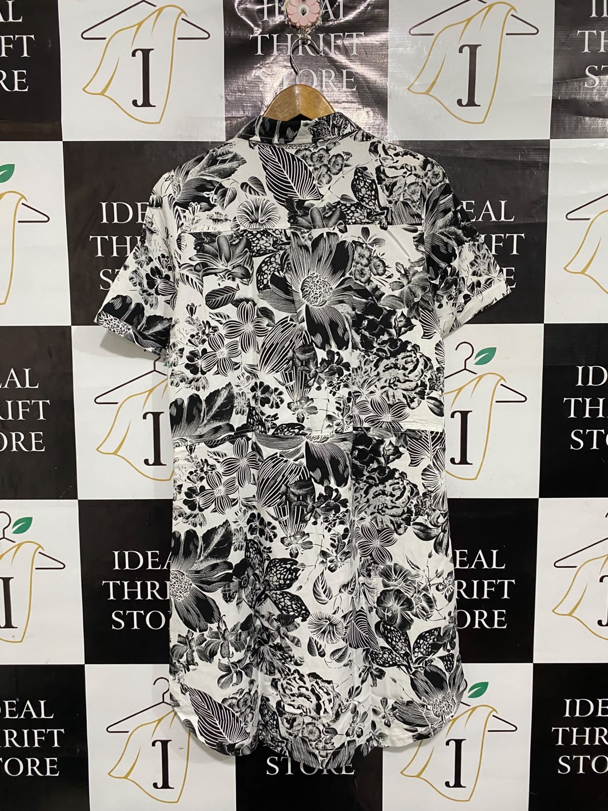 GEORGE |L| BUST 20| A67| BLACK AUR WHITE FLORAL PRINT BUTTON-DOWN SHIRT DRESS