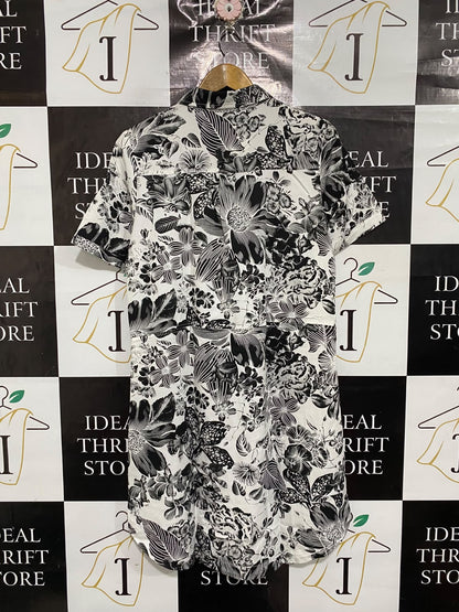 GEORGE |L| BUST 20| A67| BLACK AUR WHITE FLORAL PRINT BUTTON-DOWN SHIRT DRESS
