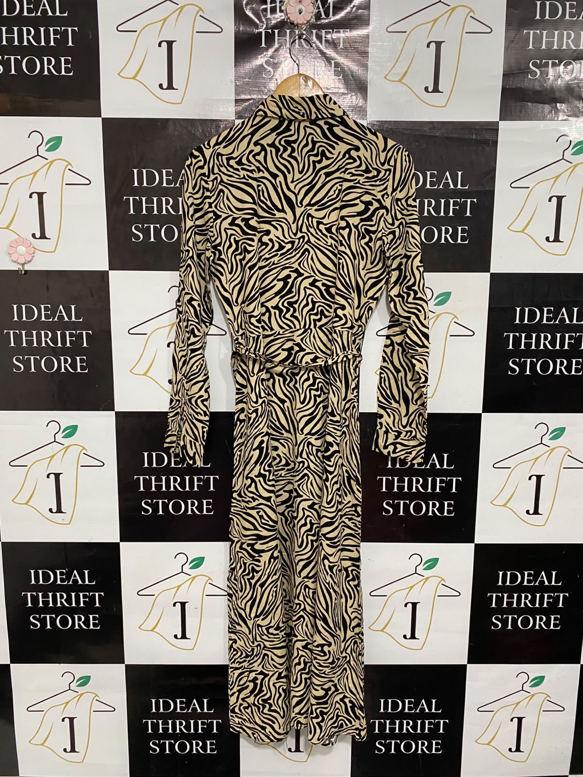 STRADIVARIUS |XS| BUST 18| A67| BEIGE AUR BLACK ABSTRACT ZEBRA PRINT SHIRT DRESS