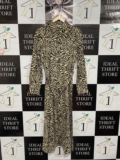 STRADIVARIUS |XS| BUST 18| A67| BEIGE AUR BLACK ABSTRACT ZEBRA PRINT SHIRT DRESS