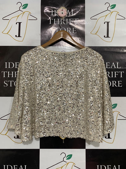 GINA BACCONI |M| BUST 24| A67| CHAMPAGNE GOLD SEQUIN OPEN-FRONT BOLERO SHRUG