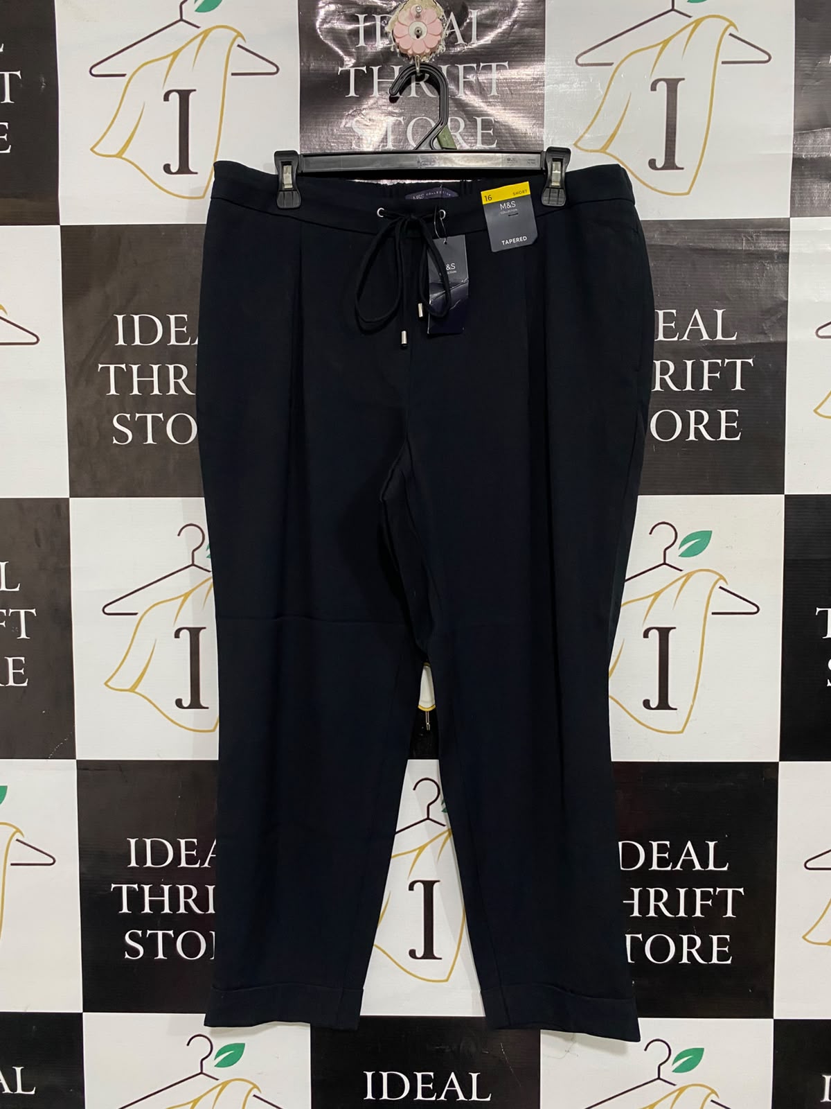 M&S |XL| WAIST 34| A67| BLACK TAPERED DRAWSTRING TROUSERS