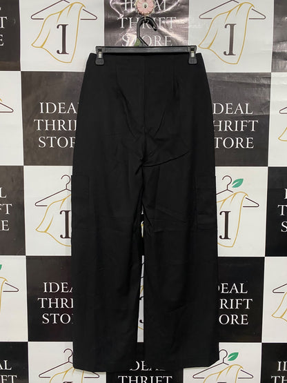 NOON |M| WAIST 28| A67| BLACK UTILITY CARGO WIDE-LEG TROUSERS