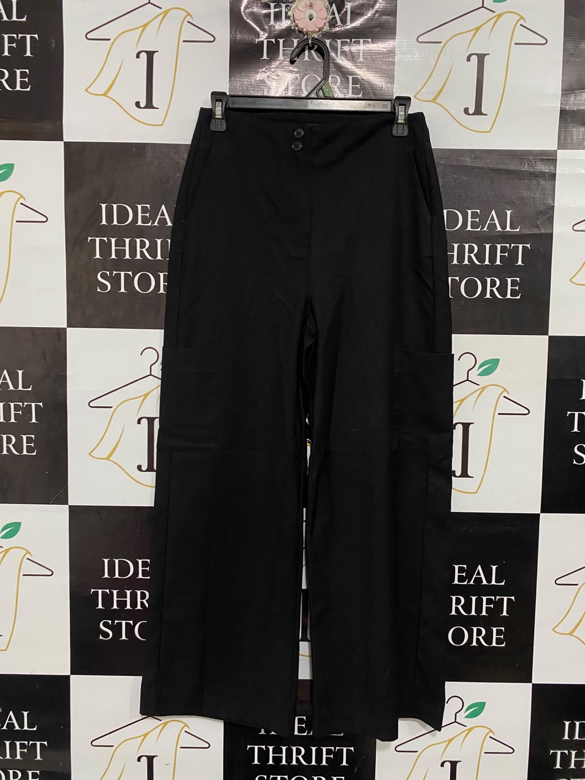 NOON |M| WAIST 28| A67| BLACK UTILITY CARGO WIDE-LEG TROUSERS