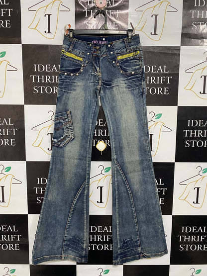 VINKNO JEANS |M| WAIST 28| A67| TAGE WASH STUDS AUR ZIP DETAIL FLARED DENIM JEANS