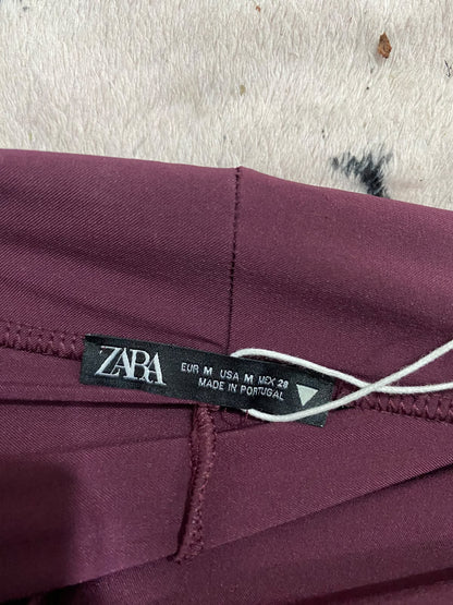 ZARA |M| WAIST 24| A67| MAROON SPLIT-HEM STRETCH TROUSERS