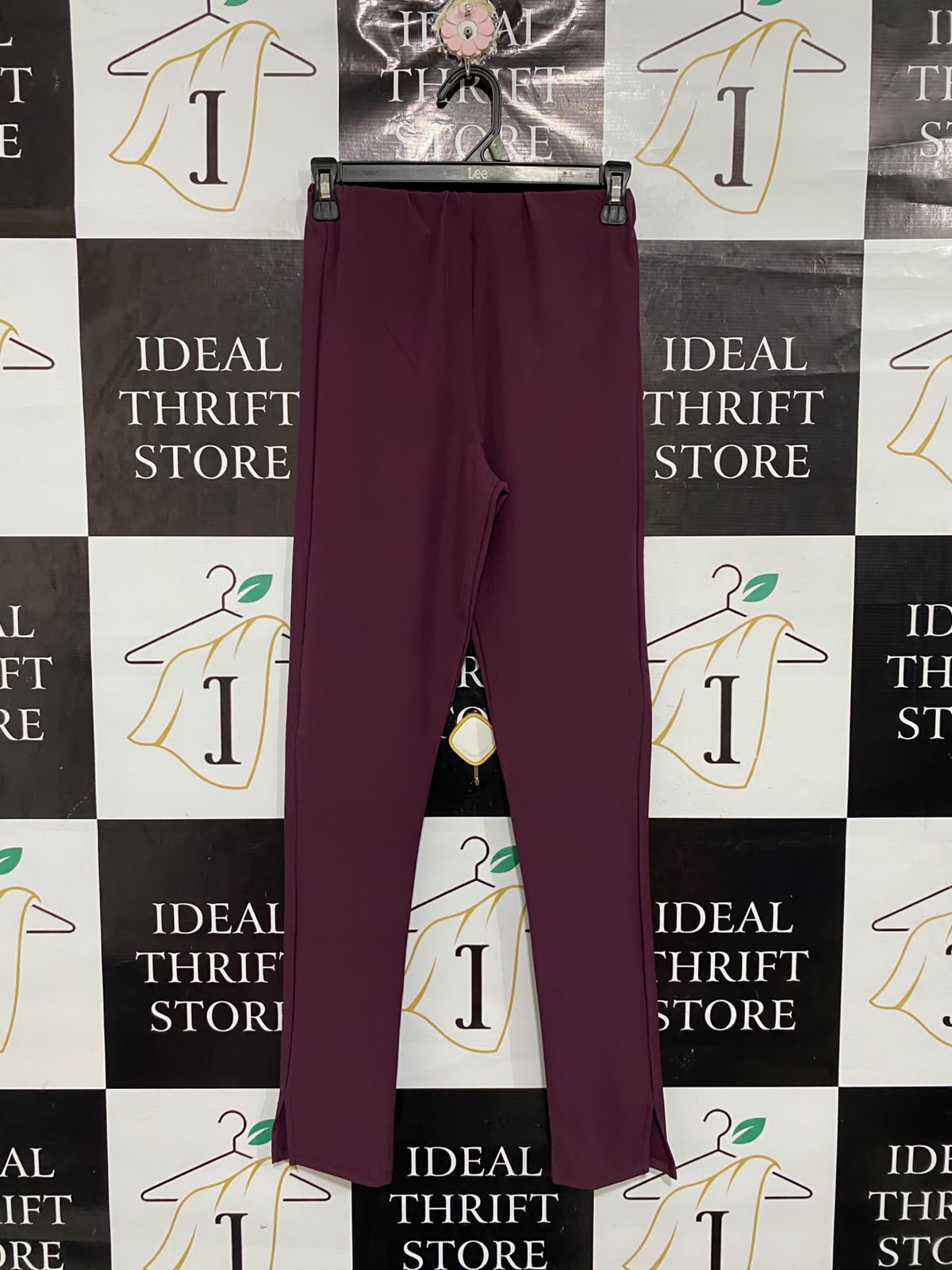 ZARA |M| WAIST 24| A67| MAROON SPLIT-HEM STRETCH TROUSERS