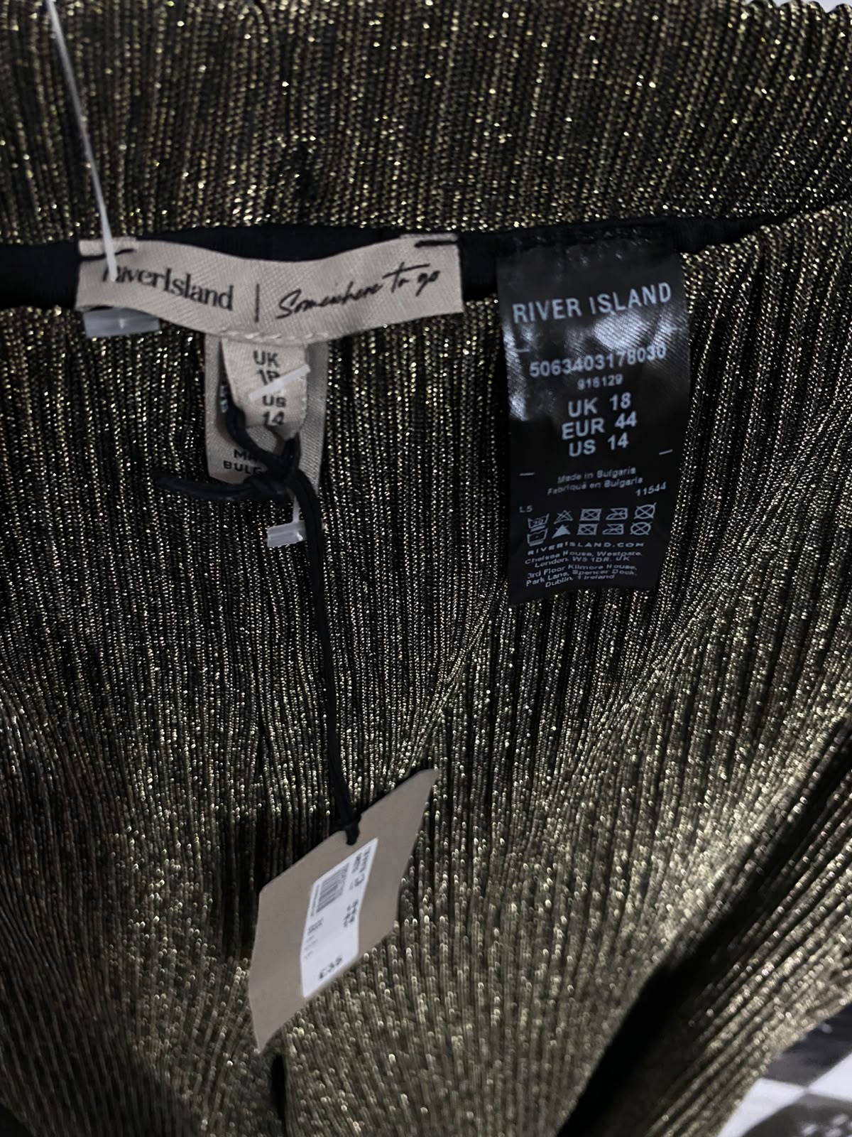 RIVER ISLAND |XXL| WAIST 38| A67| SHIMMRING METALLIC BRONZE PLEATED WIDE-LEG TROUSERS
