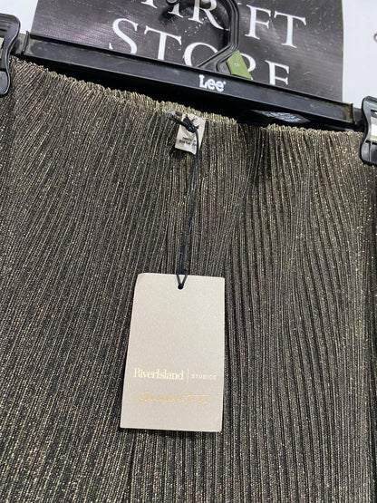 RIVER ISLAND |XXL| WAIST 38| A67| SHIMMRING METALLIC BRONZE PLEATED WIDE-LEG TROUSERS