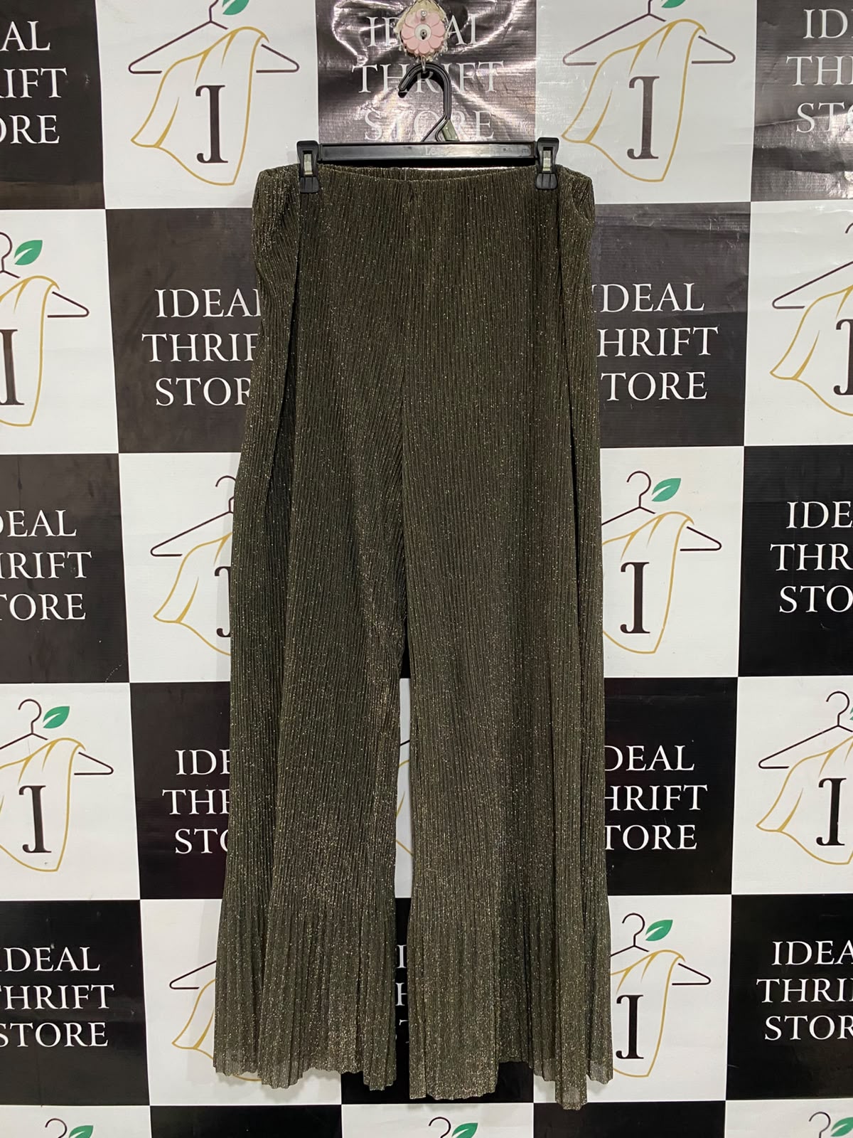 RIVER ISLAND |XXL| WAIST 38| A67| SHIMMRING METALLIC BRONZE PLEATED WIDE-LEG TROUSERS
