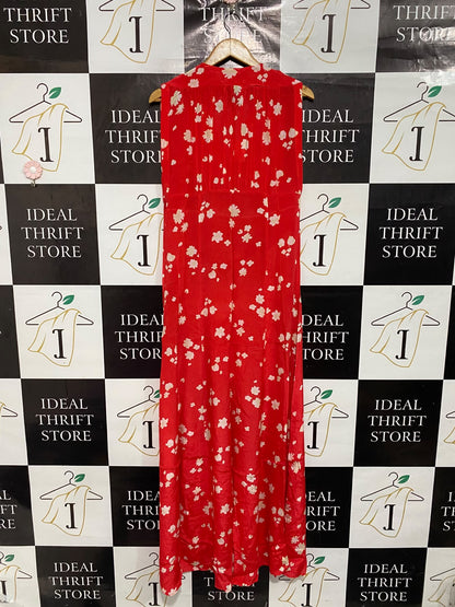 PRIM ROSE |L| BUST 18| A67|  RED FLORAL PRINT SLEEVELESS MAXI DRESS
