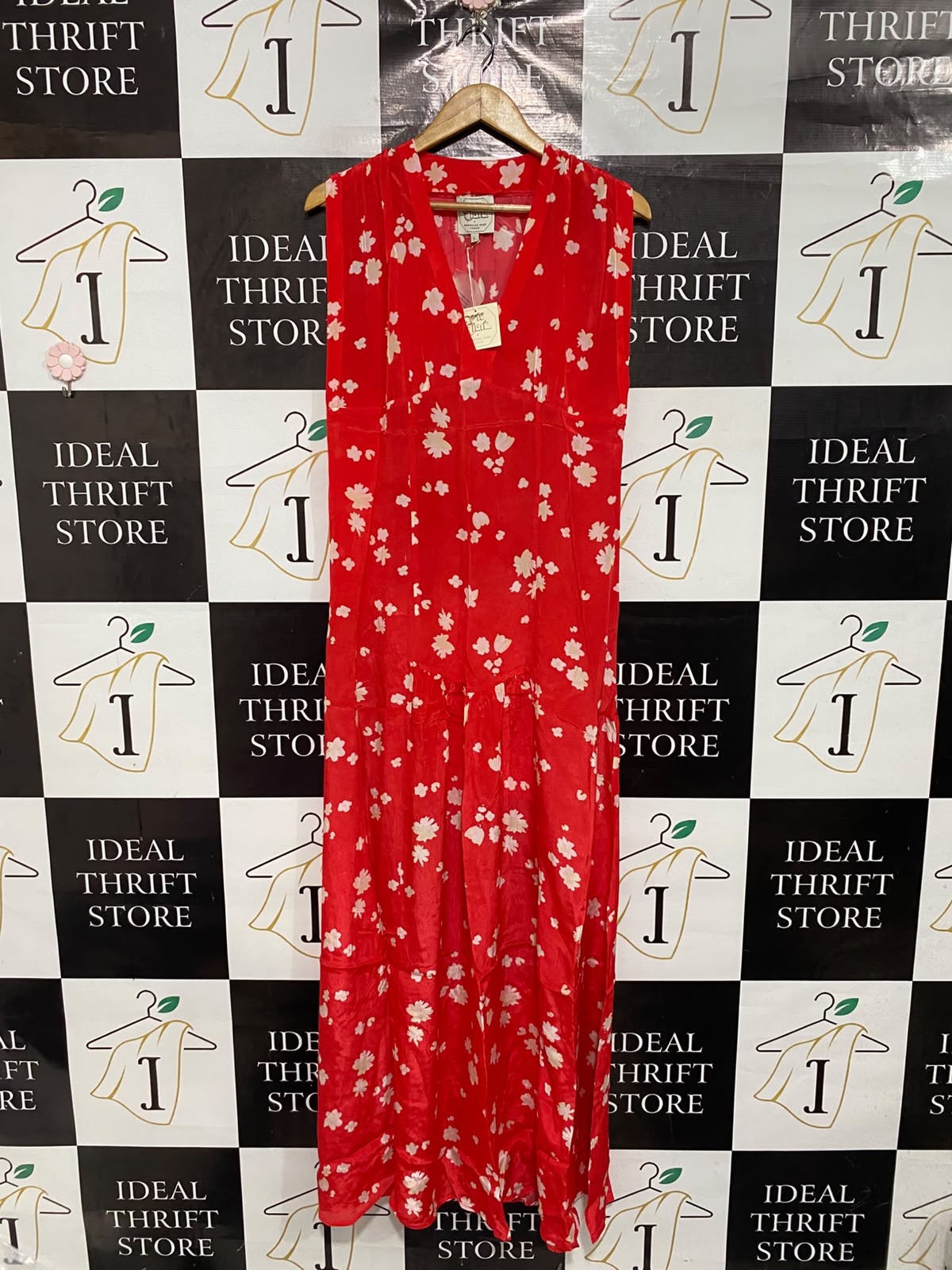 PRIM ROSE |L| BUST 18| A67|  RED FLORAL PRINT SLEEVELESS MAXI DRESS