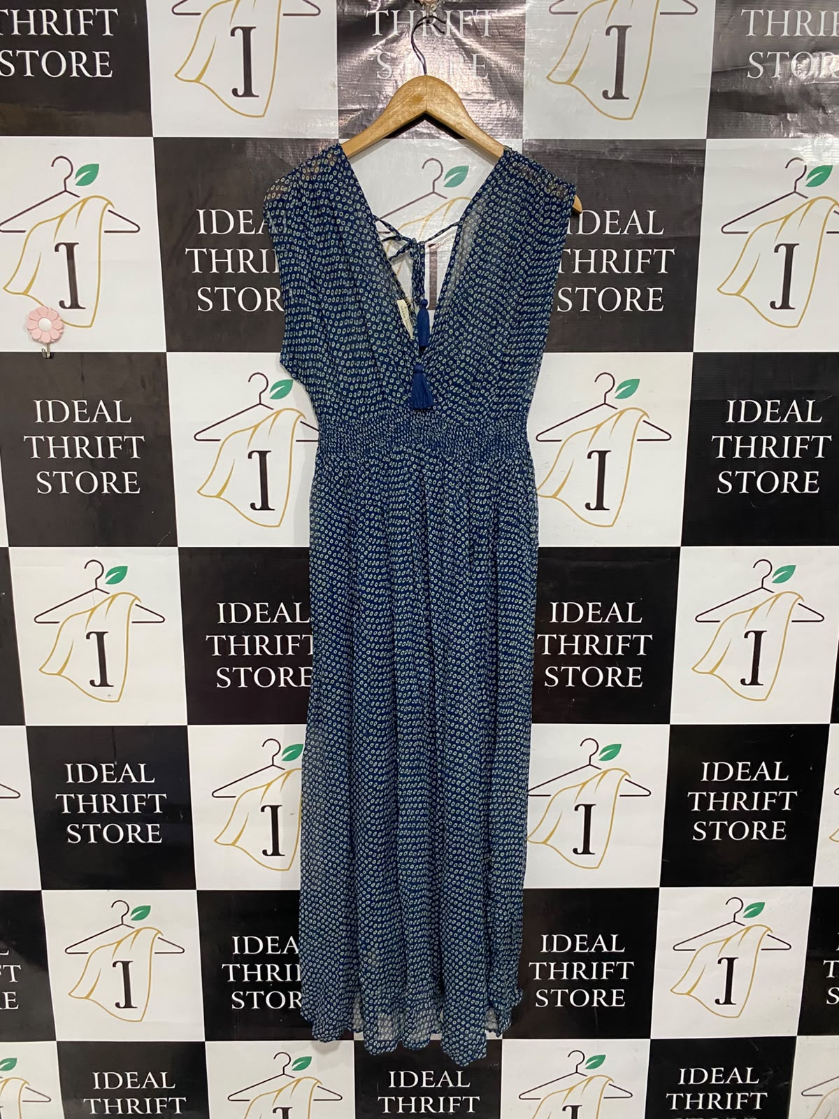 MAISON HOTEL |S| BUST 18| A67| NAVY BLUE POLKA DOT PRINT SLEEVELESS MAXI DRESS