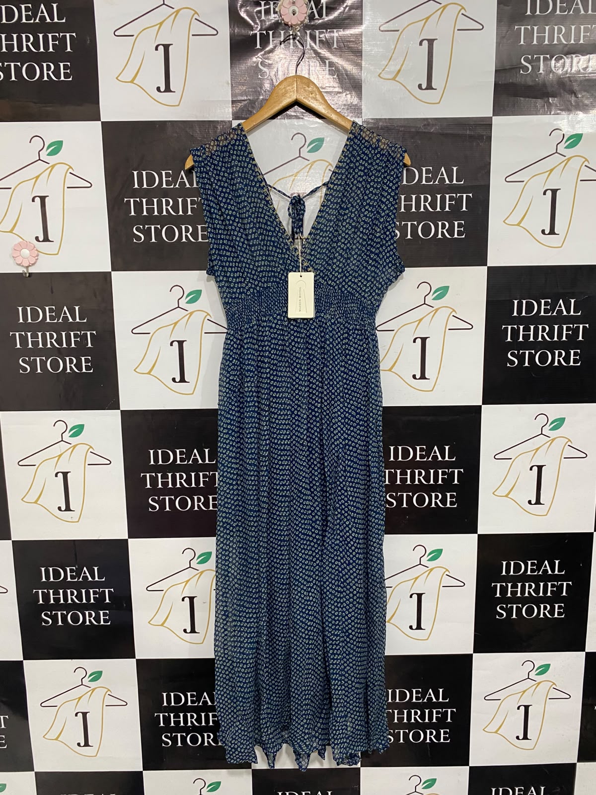 MAISON HOTEL |S| BUST 18| A67| NAVY BLUE POLKA DOT PRINT SLEEVELESS MAXI DRESS